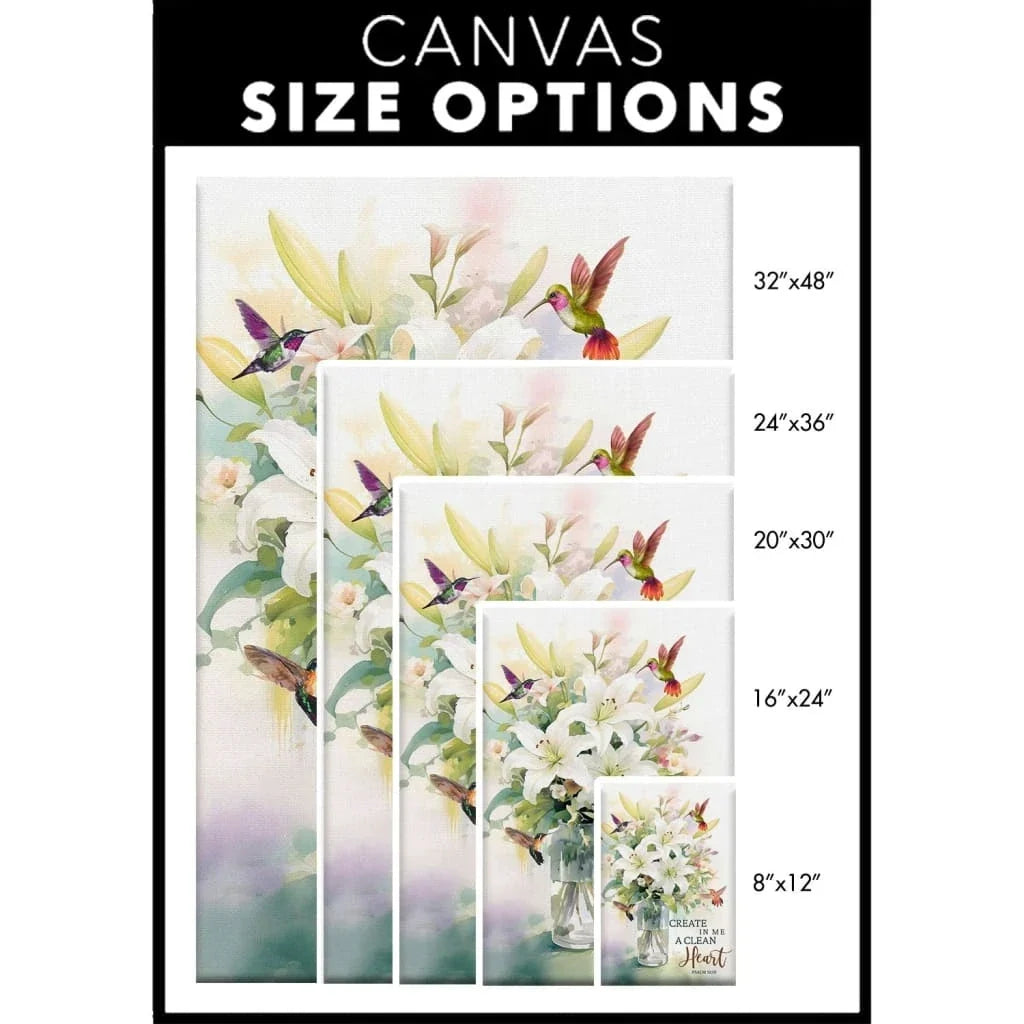 create in me a clean heart hummingbird lily flower psalm 51 10 wall art canvas (view 5)