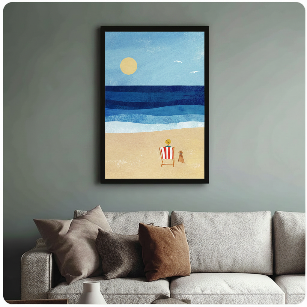 Person and Dog Beach Day Coastal Canvas Wall Art