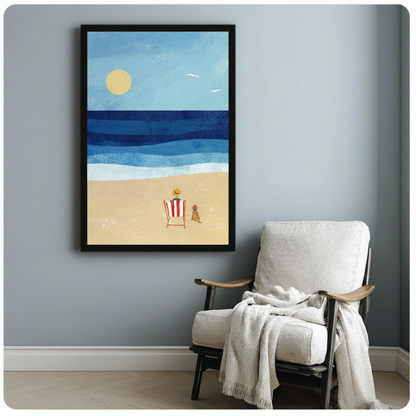 Person and Dog Beach Day Coastal Canvas Wall Art