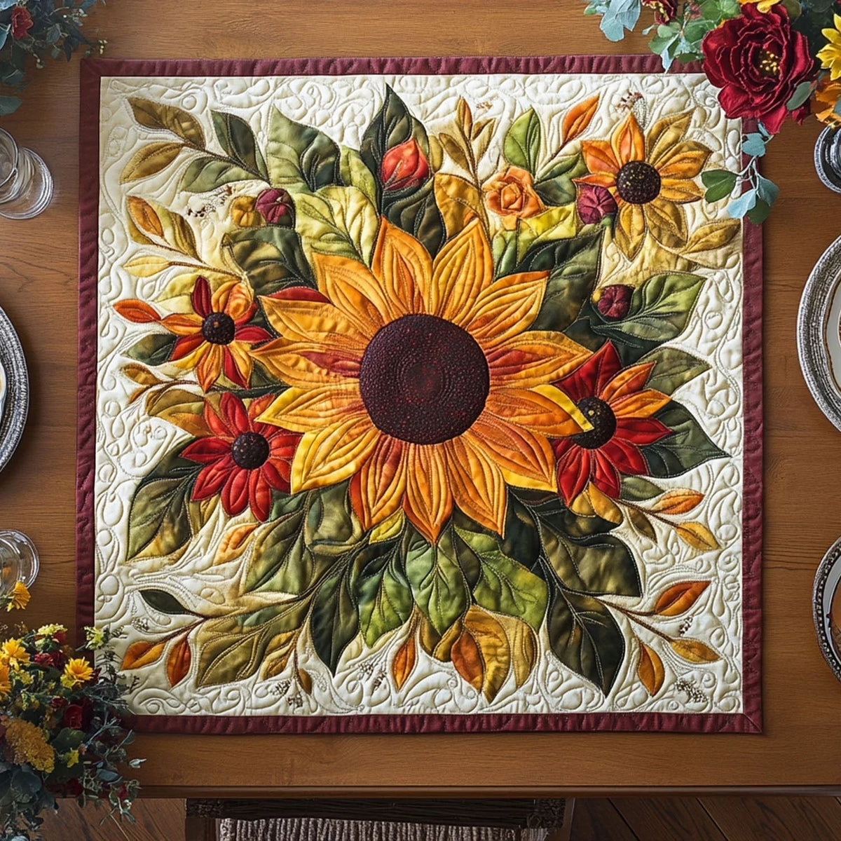 Petal Poetry Quilted Table Topper