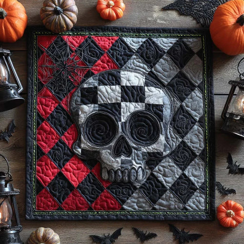 Phantom Check Skull Quilted Table Topper