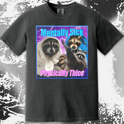 Mentally Sick Physically Thicc Raccoon T-Shirt, funny meme tee gift (view 9)