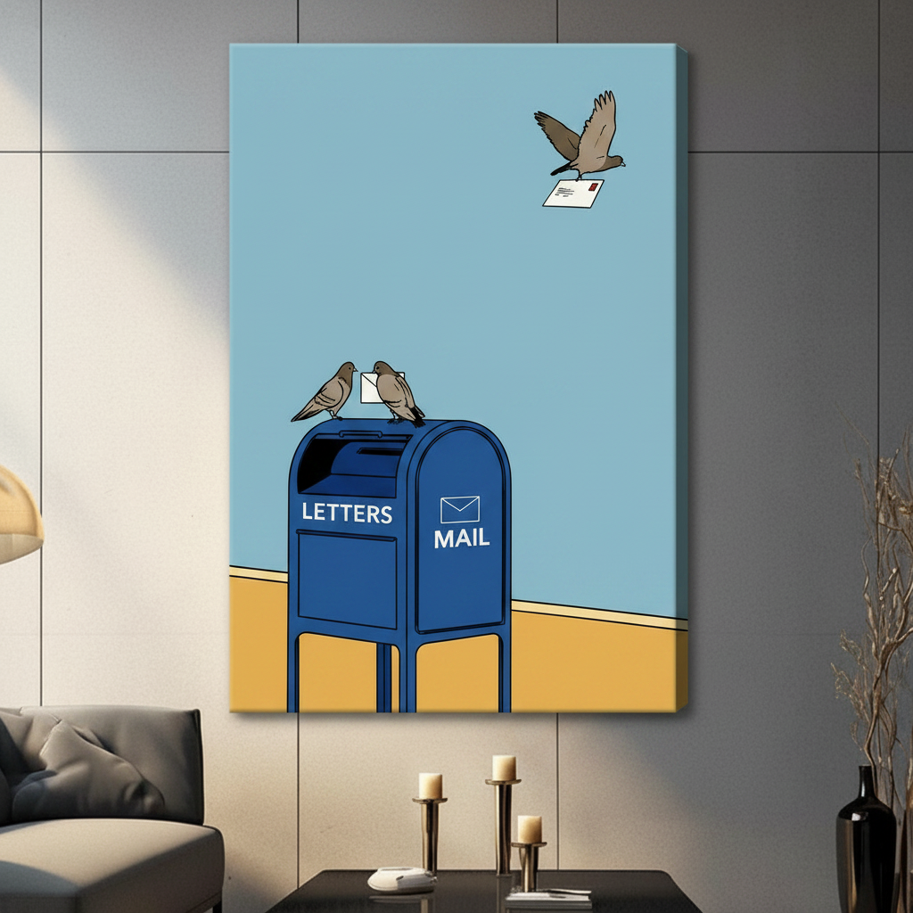 Retro Pigeon Mail Carrier Humor Canvas Wall Art