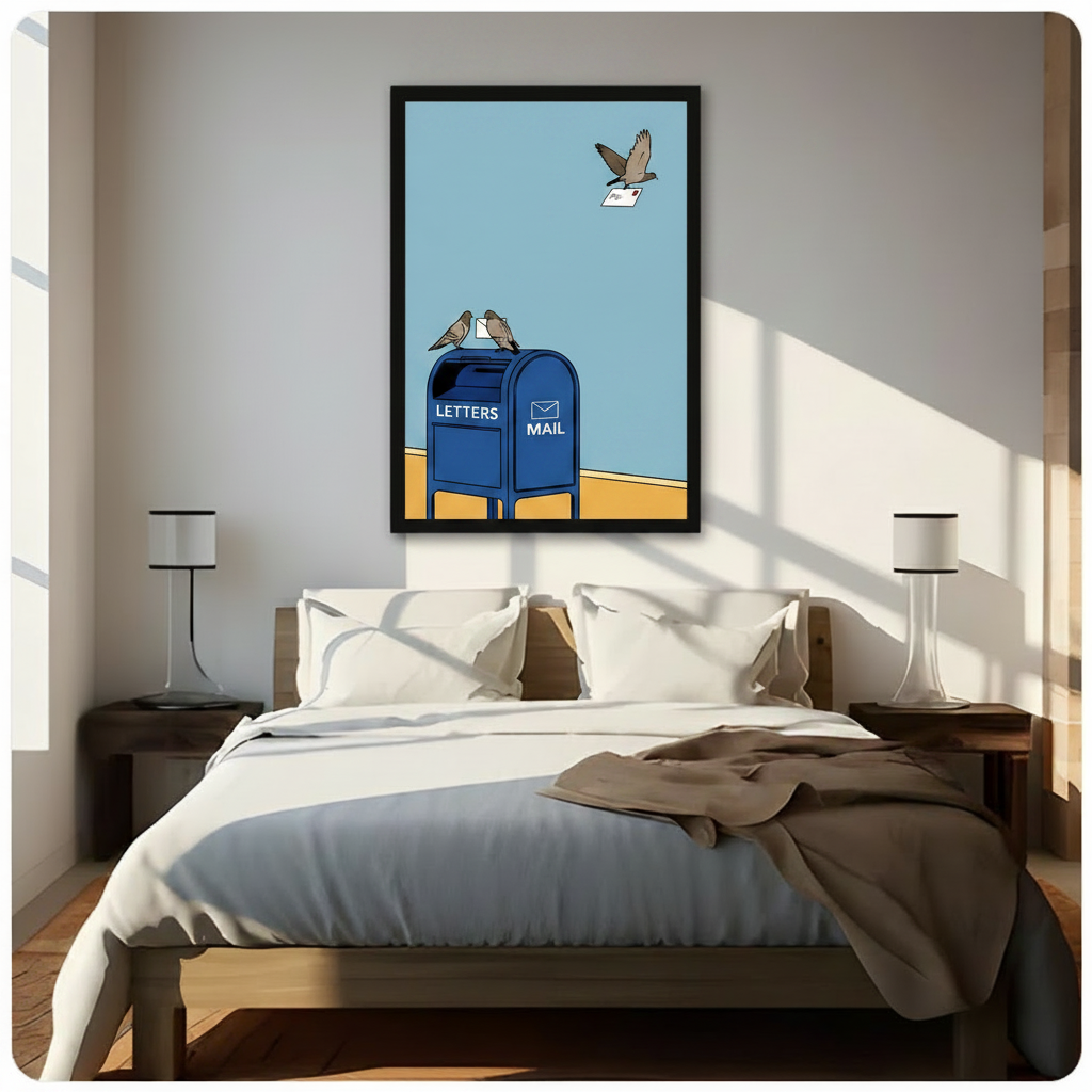 Retro Pigeon Mail Carrier Humor Canvas Wall Art