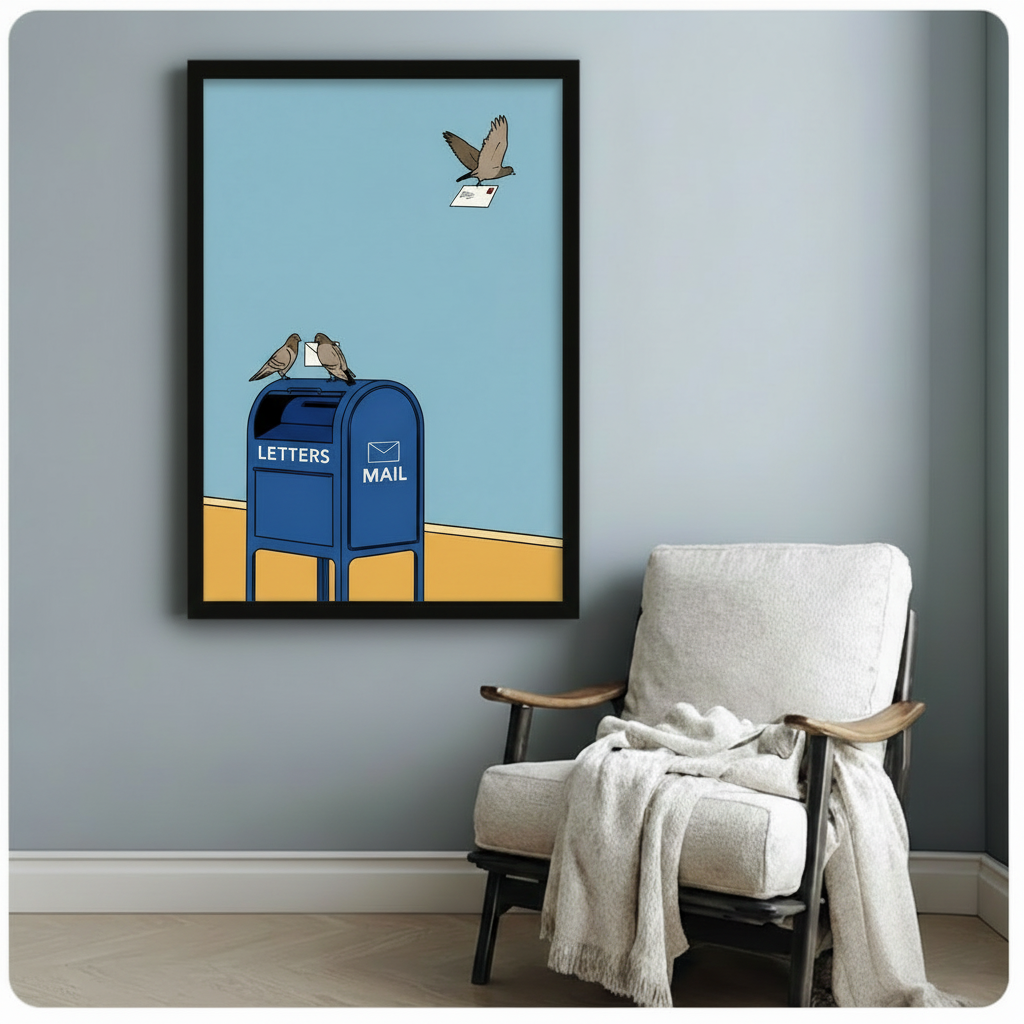 Retro Pigeon Mail Carrier Humor Canvas Wall Art