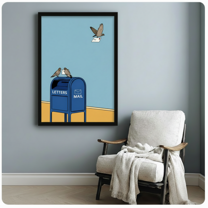 Retro Pigeon Mail Carrier Humor Canvas Wall Art