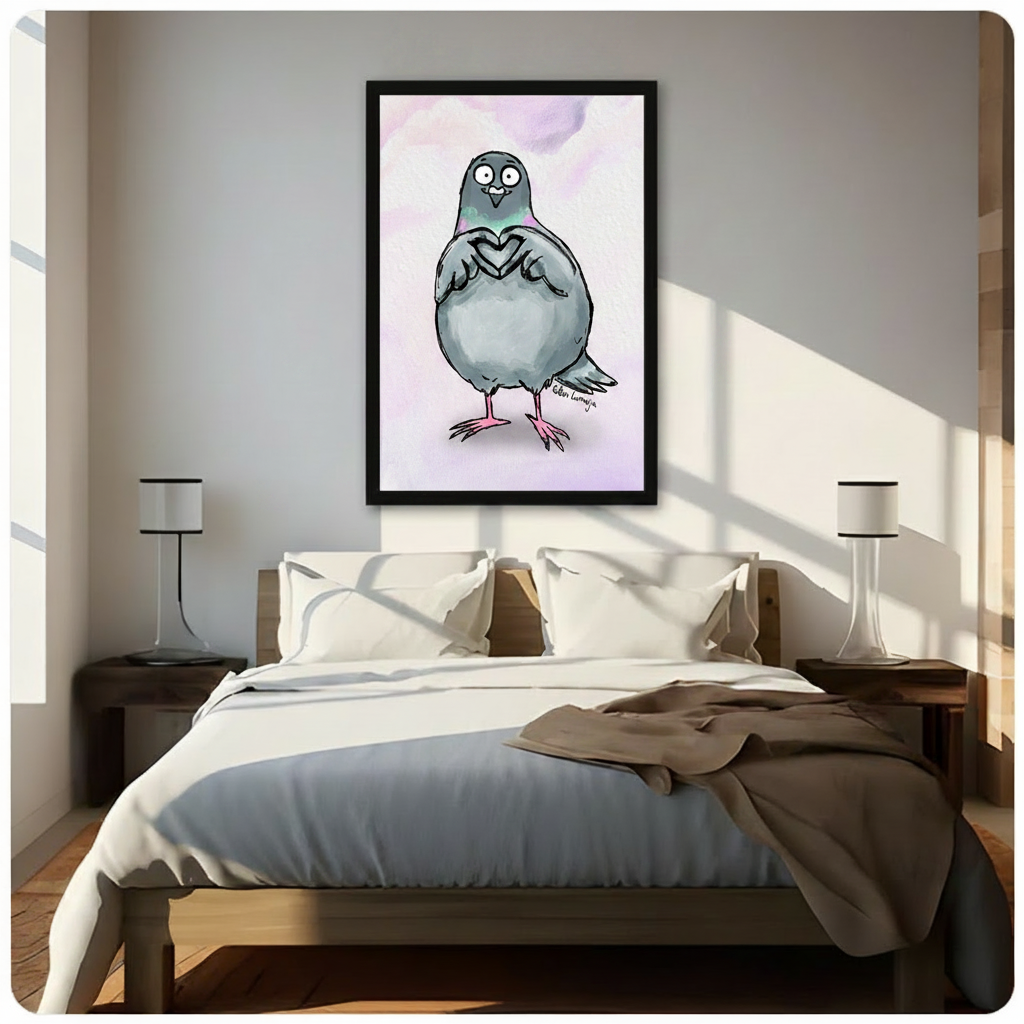 Cute Pigeon Heart Watercolor Canvas Art Wall Art