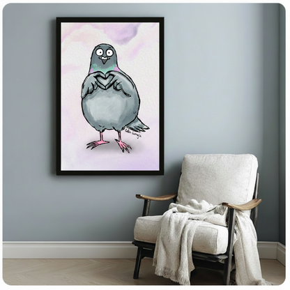 Cute Pigeon Heart Watercolor Canvas Art Wall Art