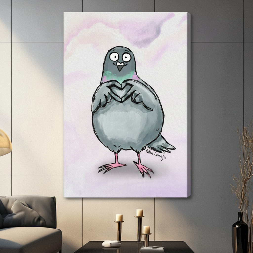 Cute Pigeon Heart Watercolor Canvas Art Wall Art