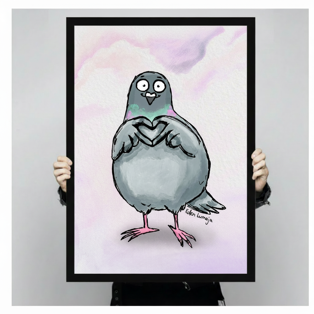 Cute Pigeon Heart Watercolor Canvas Art Wall Art