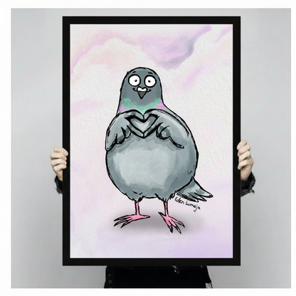 Cute Pigeon Heart Watercolor Canvas Art Wall Art
