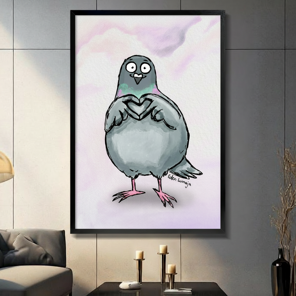 Cute Pigeon Heart Watercolor Canvas Art Wall Art