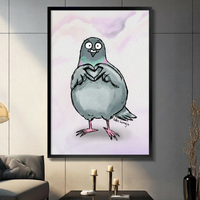 Cute Pigeon Heart Watercolor Canvas Art Wall Art