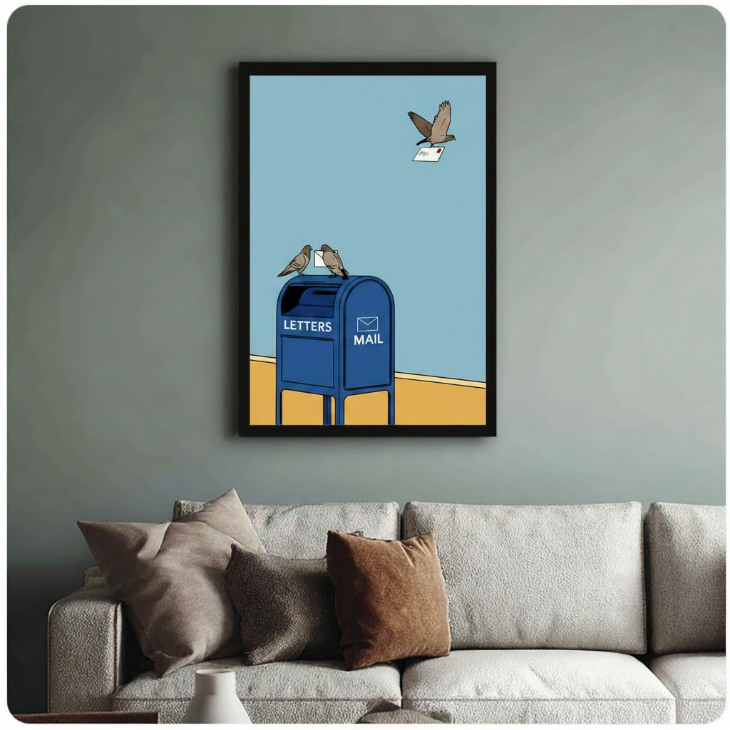Retro Pigeon Mail Carrier Humor Canvas Wall Art