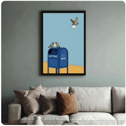 Retro Pigeon Mail Carrier Humor Canvas Wall Art