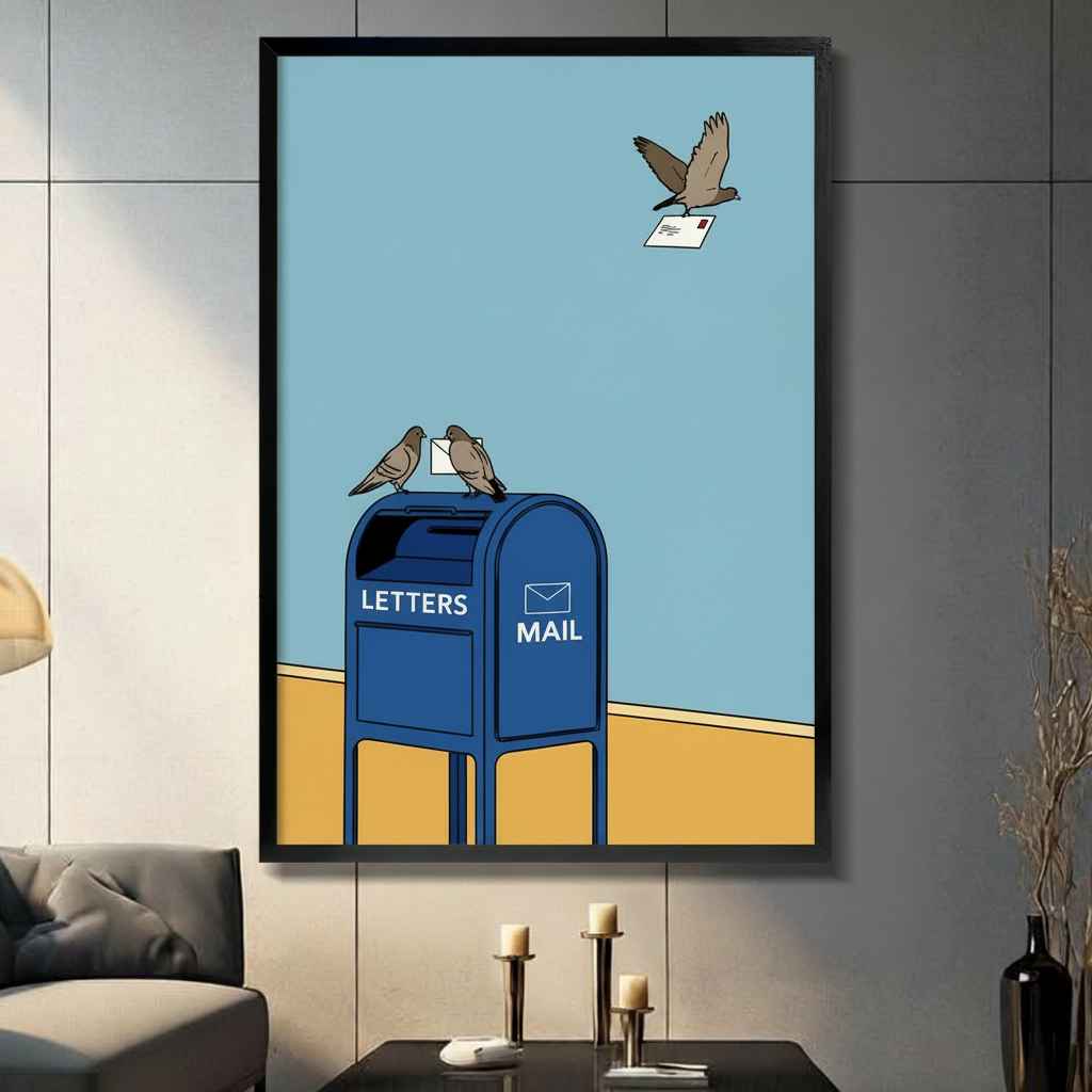 Retro Pigeon Mail Carrier Humor Canvas Wall Art