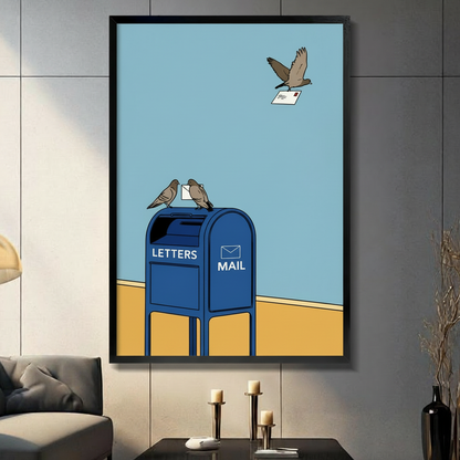 Retro Pigeon Mail Carrier Humor Canvas Wall Art