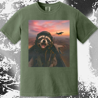 Raccoon Fighter Pilot Tee – Adrenaline at Dusk, funny meme tee gift (view 16)