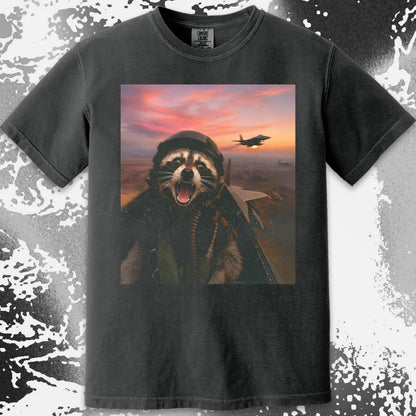 Raccoon Fighter Pilot Tee – Adrenaline at Dusk, funny meme tee gift (view 17)