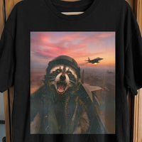 Raccoon Fighter Pilot Tee – Adrenaline at Dusk, funny meme tee gift