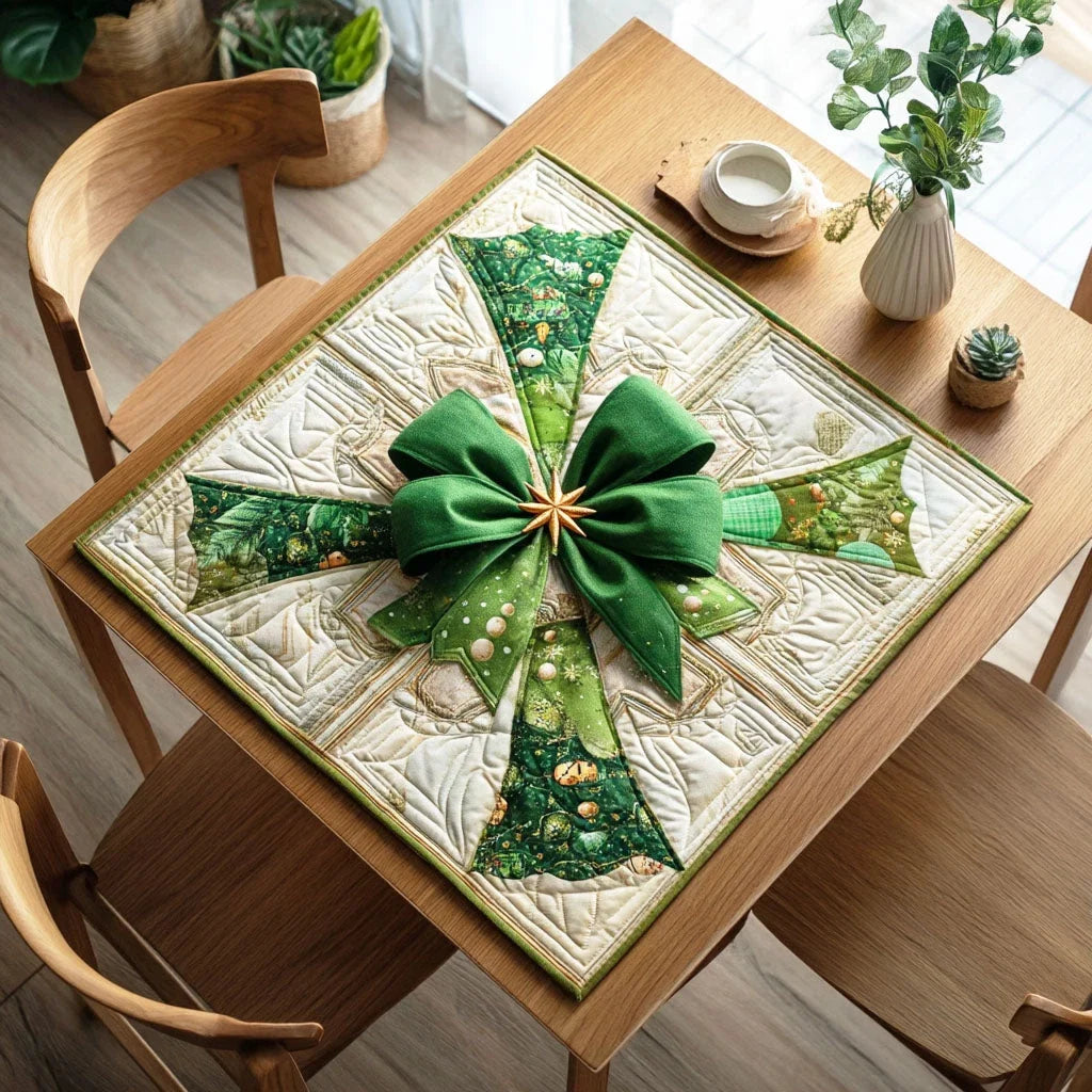 Pine Spark Bow Quilted Table Topper