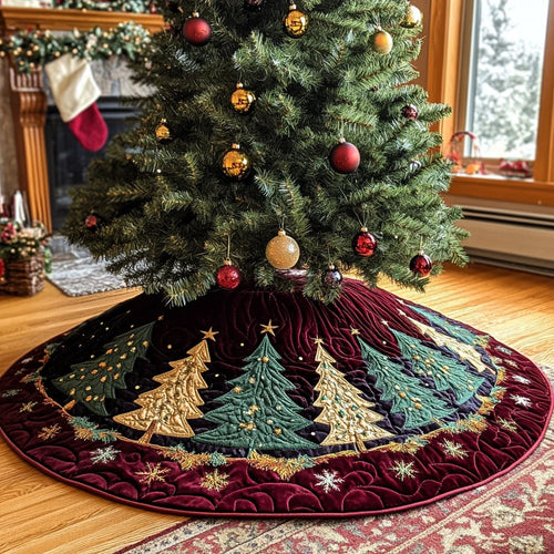 Pinecone Holiday Retreat Christmas Quilted Tree Skirt