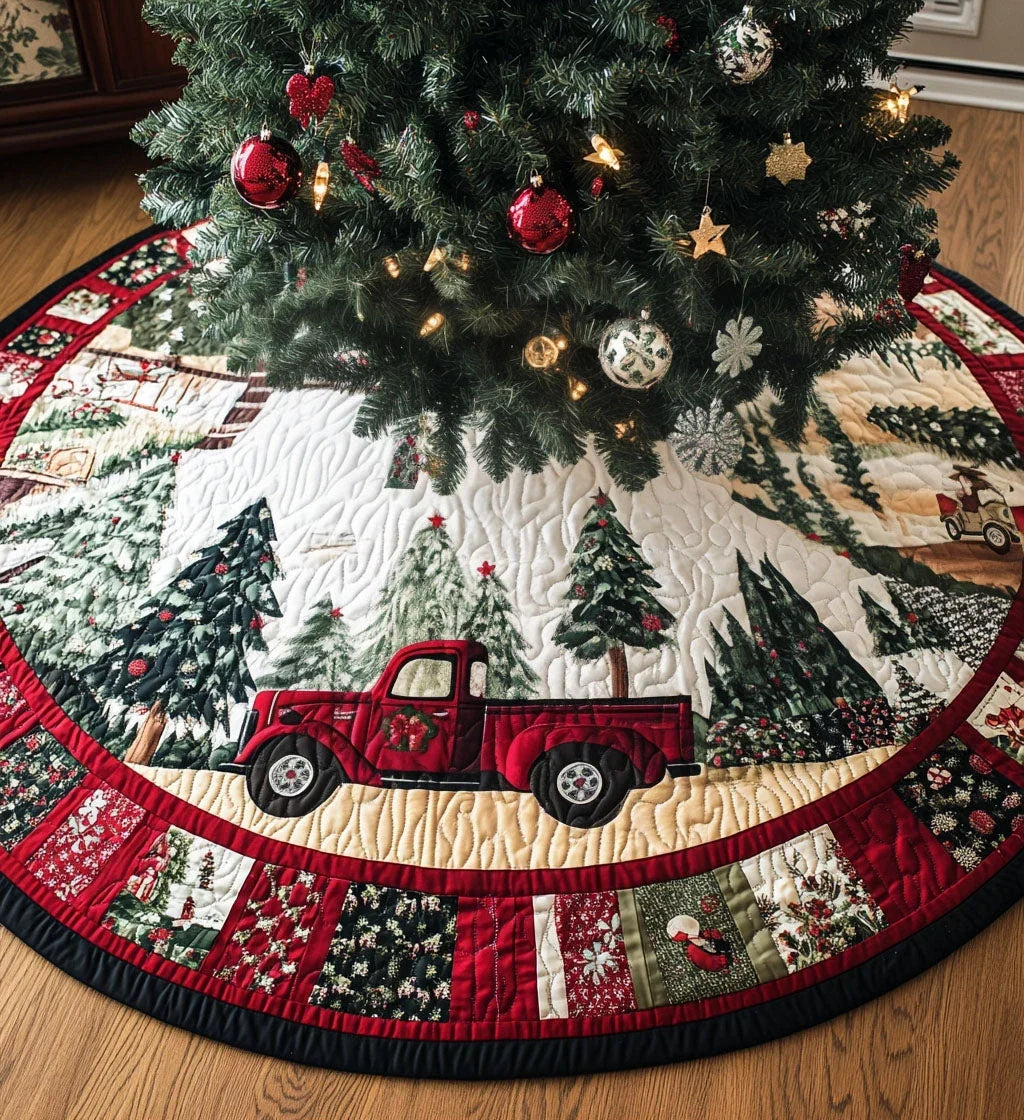 Pinecone Pathway Quilted Christmas Tree Skirt