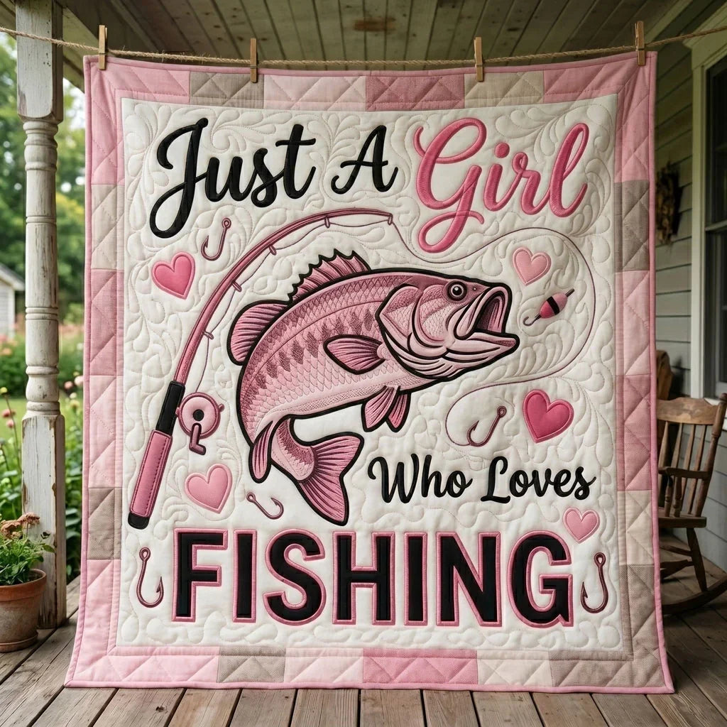 Pink Angler Girl Quilt Blanket