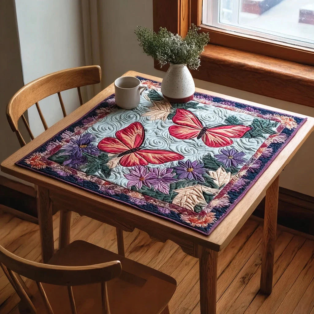 Pink Butterfly Swirls Quilted Table Topper