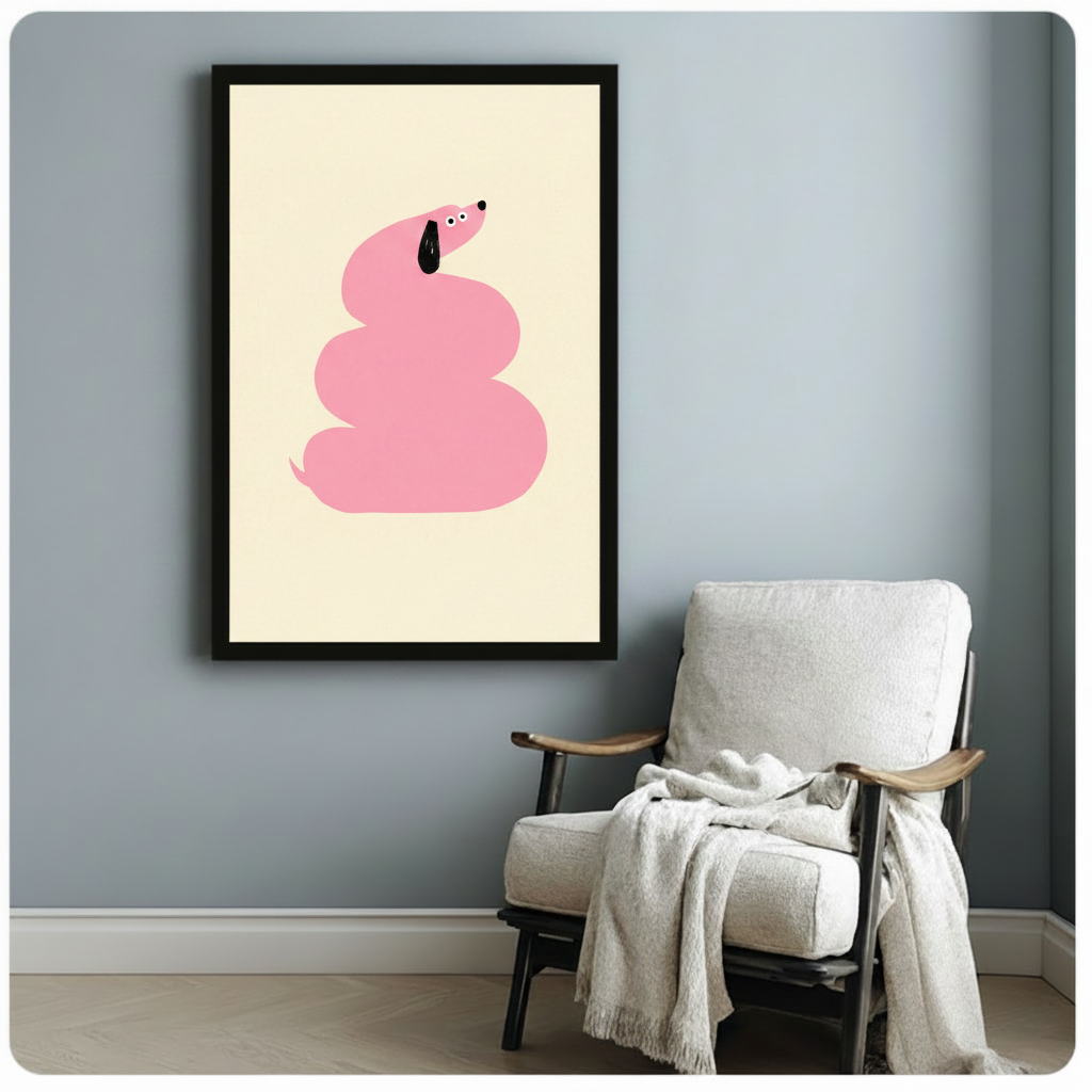 Minimalist Pink Dachshund Canvas Wall Art