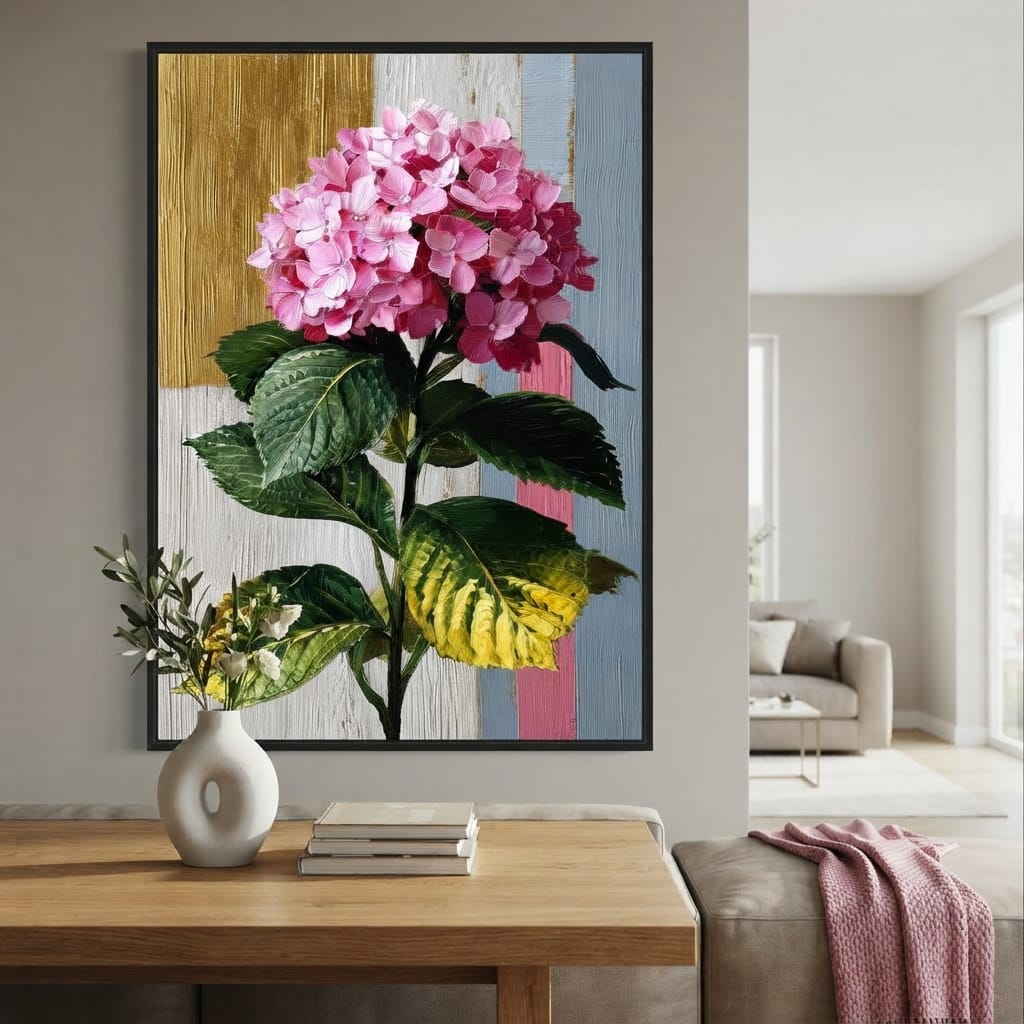 Pink Hydrangea Garden Glow Canvas Wall Art
