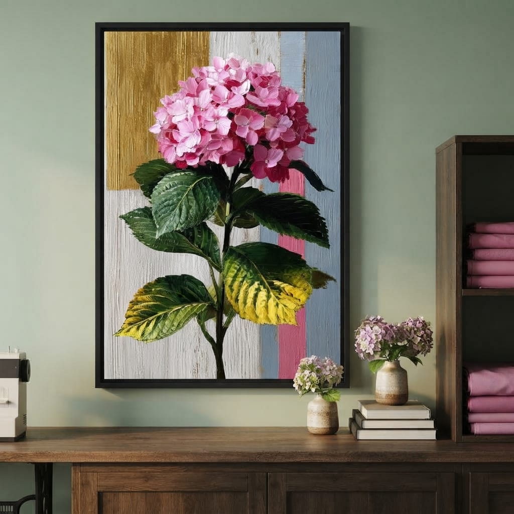 Pink Hydrangea Garden Glow Canvas Wall Art