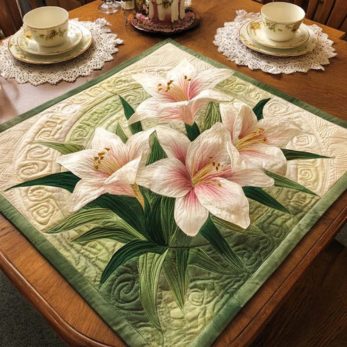 Pink Lilies Quilted Table Topper