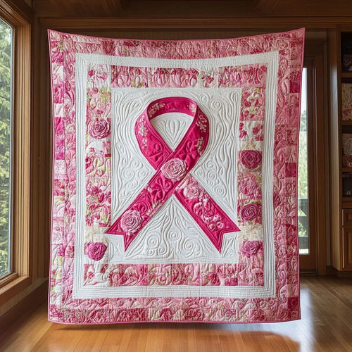 Pink Ribbon Quilt Blanket