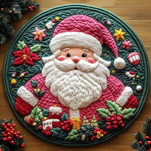Pink Santa Quilted Round Mat