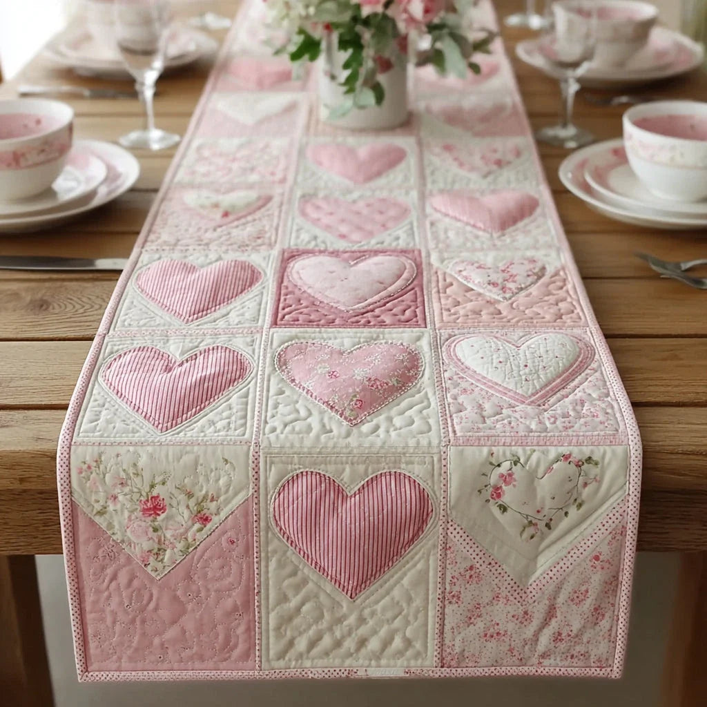 Pink Valentine Garden Quilted Table Runner