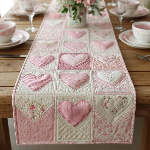Pink Valentine Garden Quilted Table Runner