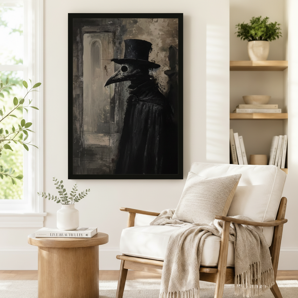 Plague Doctor Dark Gothic Framed Canvas Art Wall Art