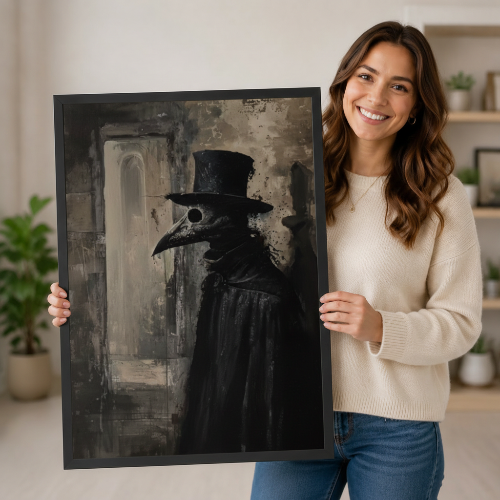 Plague Doctor Dark Gothic Framed Canvas Art Wall Art