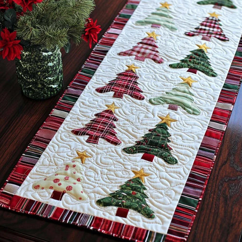 Plaid Christmas Trees Quilted Table Runner