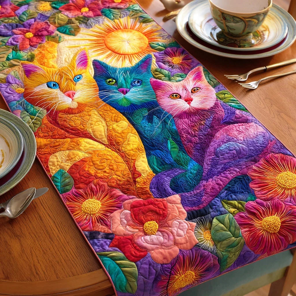 Playful Cat Symphony Quilted Table Runner