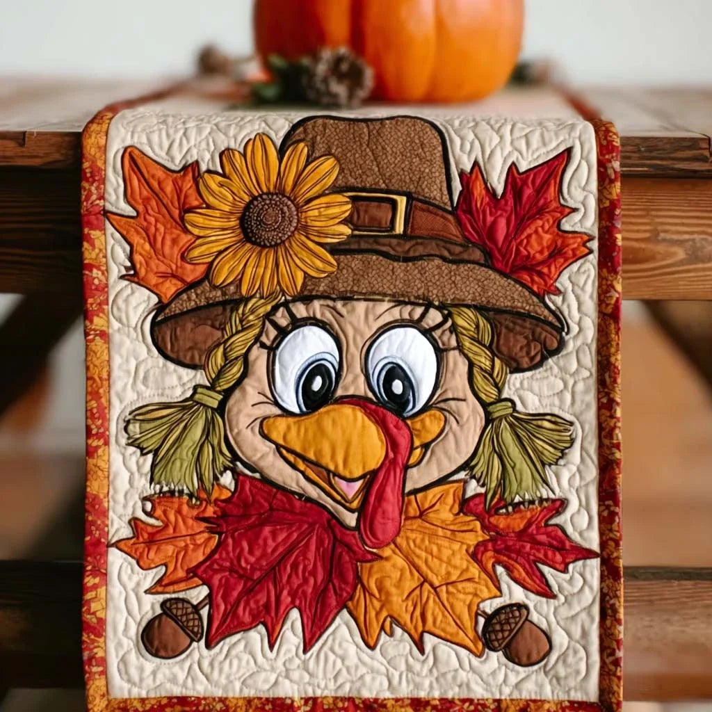 Playful Pilgrim Turkey Quilted Table Runner