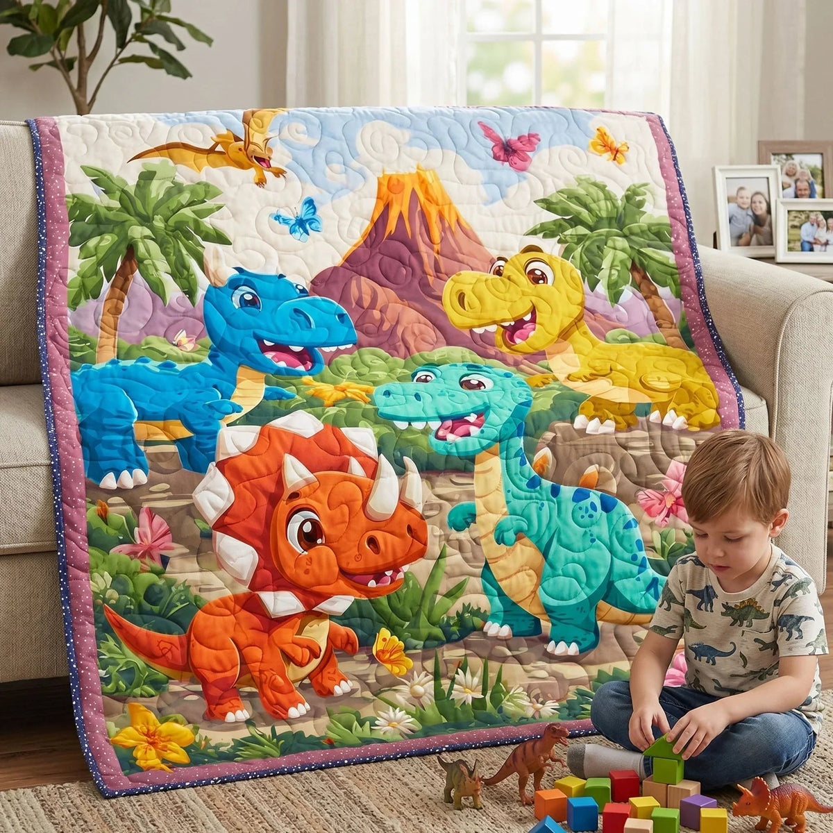 Playful Raptor Quilt Blanket - Quilted Blanket by Wild and Way