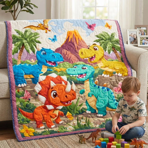 Playful Raptor Quilt Blanket - Quilted Blanket by Wild and Way