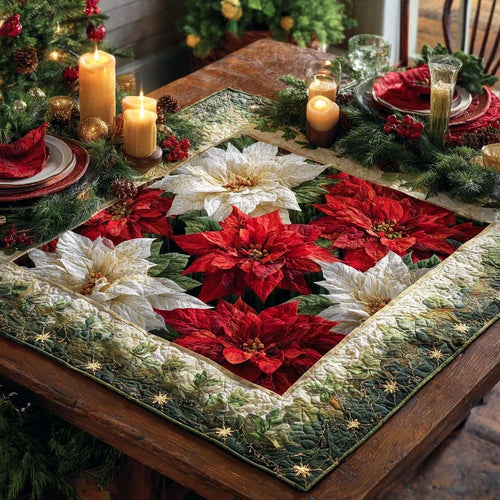 Poinsettia Bloom Quilted Table Topper