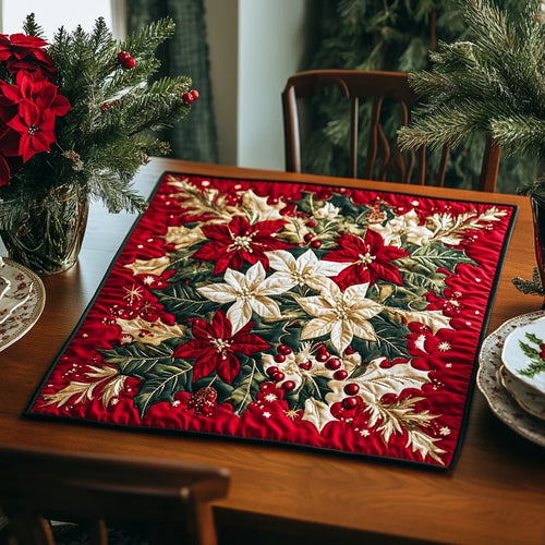 Poinsettia Delight Quilted Table Topper