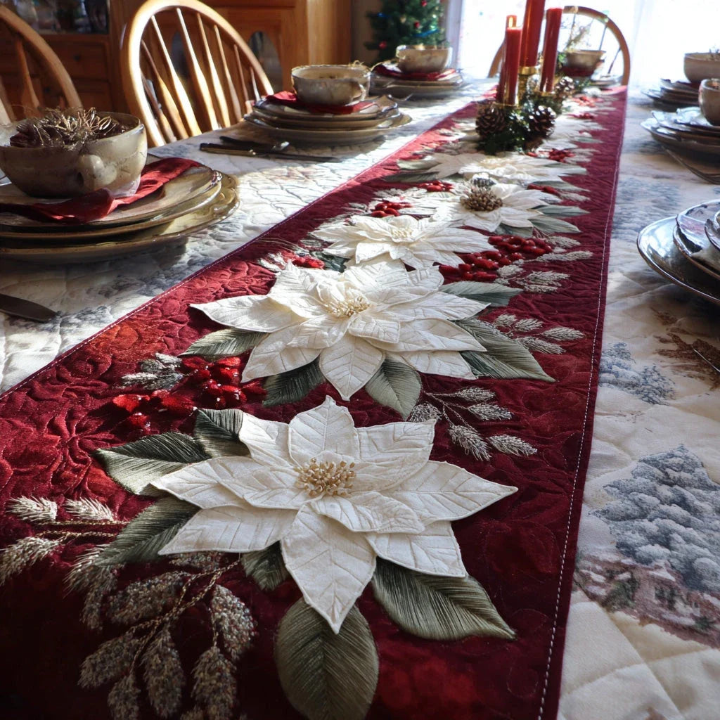 Poinsettia Glow Quilted Table Runner