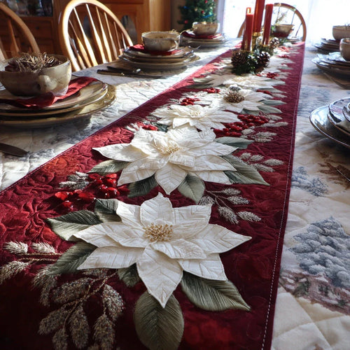 Poinsettia Glow Quilted Table Runner