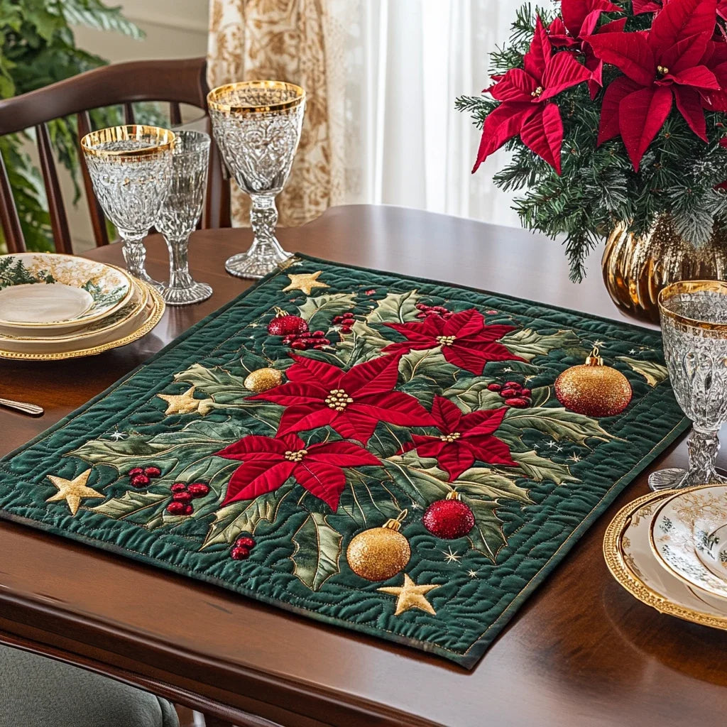 Poinsettia Glow Quilted Table Topper