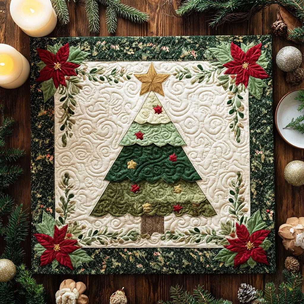 Poinsettia Grace Quilted Table Topper